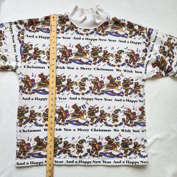 Vintage White Nutcracker Christmas Pullover Sweatshirt Teddy Bears Music Cute - Picture 12 of 12